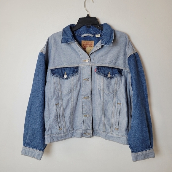 NEW Levi’s Inside Out 90’s Trucker Jean Jacket Two Toned Denim Oversized Sz L - Picture 4 of 10